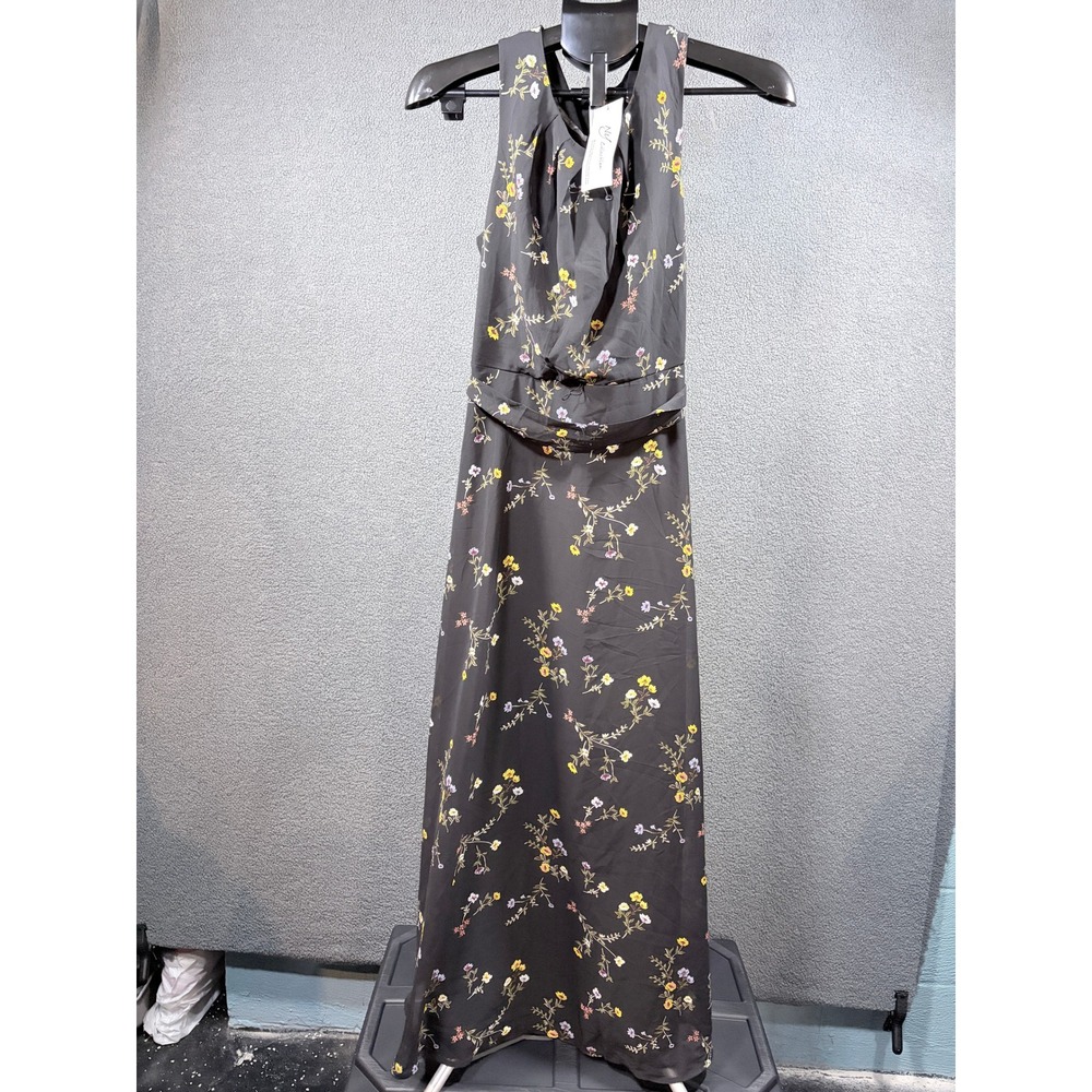 NY Collection Dress Womens PM Black Floral Halter Maxi PCCD0399 Draped Belted